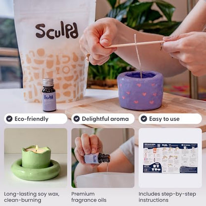 Sculpd Candle Making Pottery Kit for Adults with Air Dry Clay and Acrylic Paint Set, Non-Toxic Eco Soy Wax, Scented Fragrance Oil, Candle Glaze, Tools & Guide, 1 Candle, Peony Rose - color: Peony Rose, size: 1 Candle