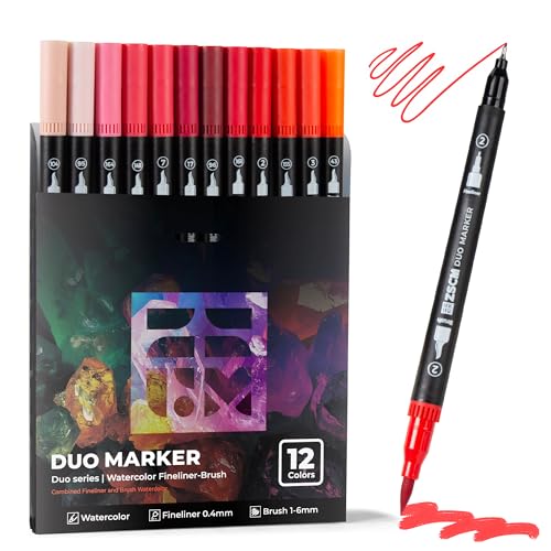 ZSCM Red Duo Tip Marker Pens, 12 Pack Fine & Brush Markers for Adult Coloring Books No Bleeding, Vibrant Red Markers for Holiday Cards, Bold Lettering, Attention-Grabbing Highlights and Logos - color: 12 Red