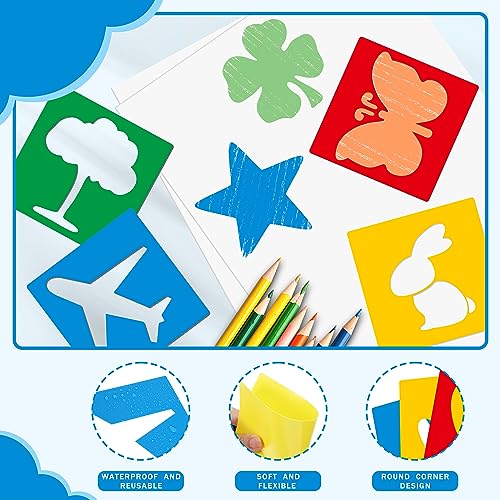24 Pieces Stencils,Large Drawing Stencils Chalk Template,8 Inches Washable Shape Template Stencils Kit for Crafts,Painting Drawing (Garden, 8 inch) - color: Garden