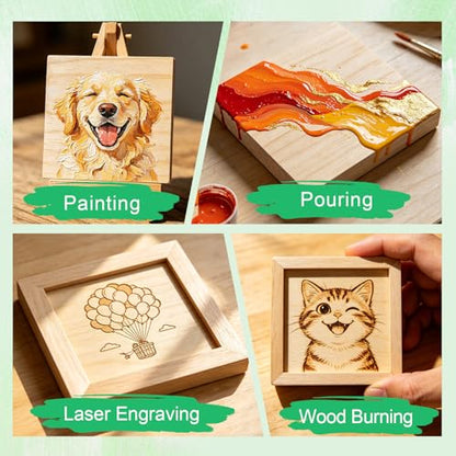 ESRICH 4x4 Inch Wood Panels, 9 Pack Square Craft Wood Canvas Boards, Blank Unfinished Wooden Art Board for DIY Art Creations Such as Painting, Acrylic Pouring, Resin, Burning, Collage, etc. - size: 4IN-9Pack