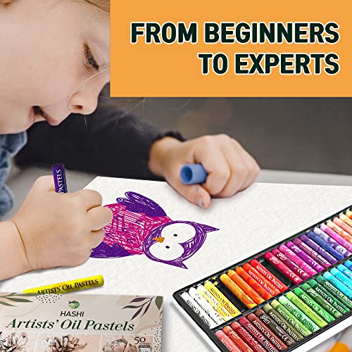 HA SHI Soft Oil Pastels Set (50 Sticks, 48 Colors) Water Soluble Oil Crayon 12 Color