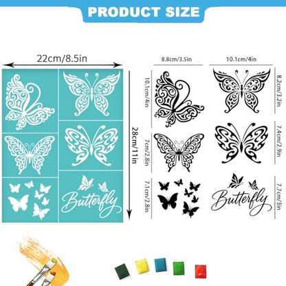 2 Sheets Butterfly Silk Screen Stencils, 8.7 x 11 Inch Self-Adhesive Silk Screen Printing Stencils Reusable Mesh Stencil for Painting on Wall, Wood, T-Shirt, Fabric, Home Craft Decor - style: Butterfly