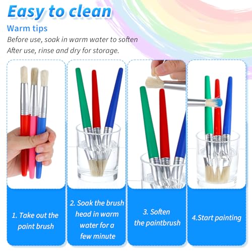64 PCS Paint Brushes Kids Sets, Toddler Paint Brushes Colorful Washable Round and Flat Kids Brush for Daycare School Classroom Halloween Easter Egg, Face Painting, Acrylic, Oil or Watercolor