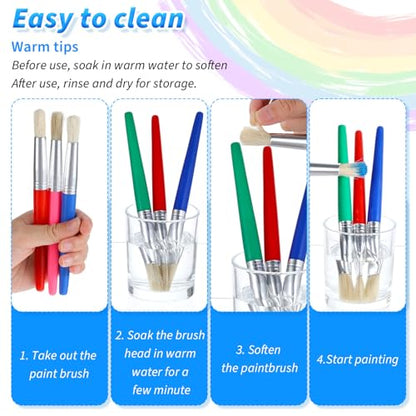 64 PCS Paint Brushes Kids Sets, Toddler Paint Brushes Colorful Washable Round and Flat Kids Brush for Daycare School Classroom Halloween Easter Egg, Face Painting, Acrylic, Oil or Watercolor