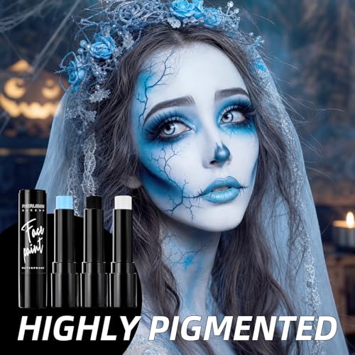 Black White Light Blue Face Paint Sticks Waterproof Eye Black Smooth Smudge-proof Body Paint High Pigment for Sports Event Halloween SFX Makeup Alien for Avatar and Fantasy Character Looks - color: Black White Blue