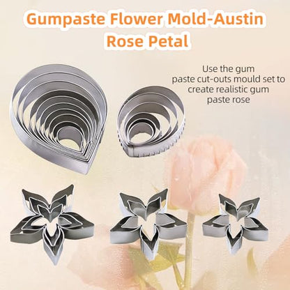 KALAIEN 23pcs/set Rose Petal Cutter Set Gum Paste Fondant Cake Cutters kitchen Supplies Baking Mould - color: Rose Petal Cutter Set (23pcs)