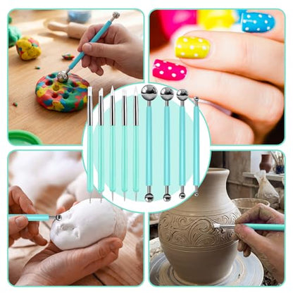 Ashmacdo 18 Pcs Silicone Clay Sculpting Tool,Ball Stylus Clay Tools,Modeling Dotting Tool for Pottery Craft,Rock, Nail, Blending, Drawing (Green) - color: Green