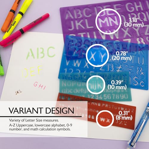 BAZIC Products Lettering Stencil Sets, 8, 10, 20, 30 mm, 4 Pack | 0-9, math symbols in 8, 30 mm sizes