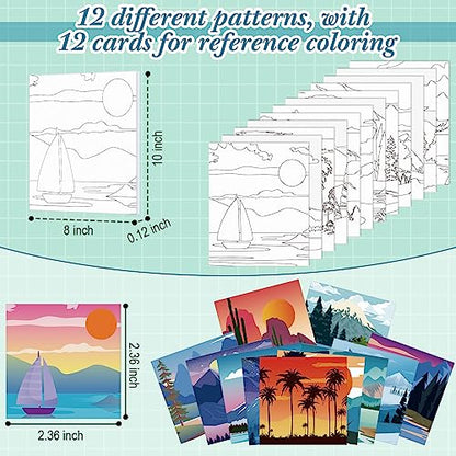 Sherr 12 Pcs Pre Drawn Canvas Pre Printed Canvas for Adults Sip and Paint Party Canvases Painting Kit for Summer Easter Mother's Day Party Favor(Landscape,8 x 10 Inch) - size: 8 x 10 Inch, style: Landscape