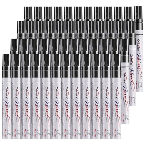 Overseas 48 Black Paint Pens, Oil Based Permanent Markers Set - Quick Drying, Waterproof, Fade-Resistant, Medium Tip Paint Markers Bulk for Wood, Metal, Rock, Ceramic, Plastic, Canvas, Glass, Rubber - color: Black