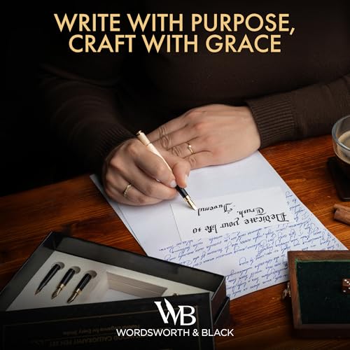 Wordsworth & Black Calligraphy Pen Gift Set, Includes Ink Bottle, 6 Cartridges, Refill Converter, 6 Replacement Nibs, Luxury Bamboo, Journaling, Smooth Writing Pens [Maple Wood] - color: Maple Wood