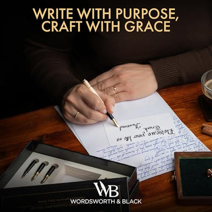 Wordsworth & Black Calligraphy Pen Gift Set, Includes Ink Bottle, 6 Cartridges, Refill Converter, 6 Replacement Nibs, Luxury Bamboo, Journaling, Smooth Writing Pens [Maple Wood] - color: Maple Wood