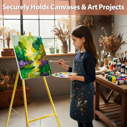 WRINGKIT Gold Easel Stand for Sign, Heavy Duty Metal Adjustable Display Stand with 4 Tier, 42.5'' Height Large Floor Standing Easel for Painting, Poster, Mirror, Art, Welcome Wedding Signs