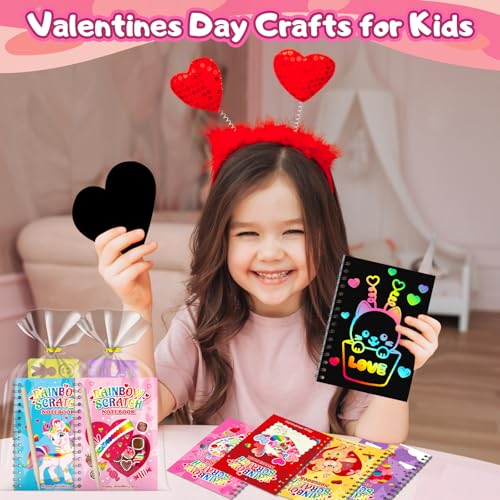 Scratch Art Party Favors for Kids: 24 Pack Valentines Rainbow Scratch Art Notebook Classroom School Party Supplies Bulk for Girls Boys Goodie Bags Stuffers, Valentines Day Gifts for Kids Classroom - style: 24 Pack Valentines