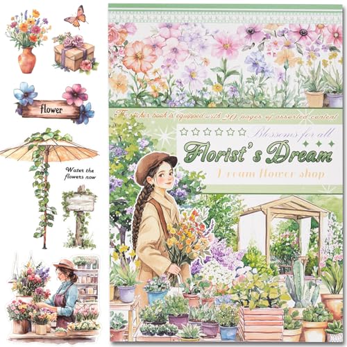 YagCu Flower Journaling Stickers, Floral Scrapbook Sticker, Florist Junk Journal Supplies, Pre-Cut Aesthetic Scrapbooking for Women, Spring Green Decorative Bullet Planner Arts - color: Florist's Dream