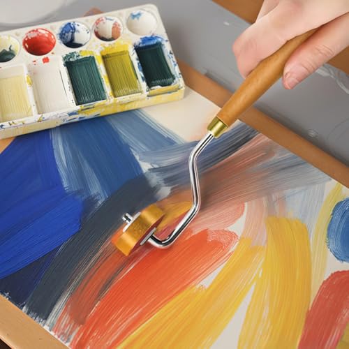 Ink Roller Set: 3 Rubber Brayers with Wooden Handles (Widths: 0.39, 0.79, 1.18) - Professional Tools for Linocut, Block Printing, and Art Projects