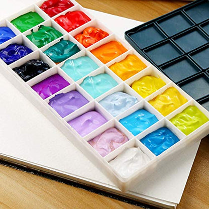 24 Paint Palette Plastic Paint Holder Watercolor Acrylic Paint Storage Travel Palette Tray with Rubber Lid for Artists Students Kids