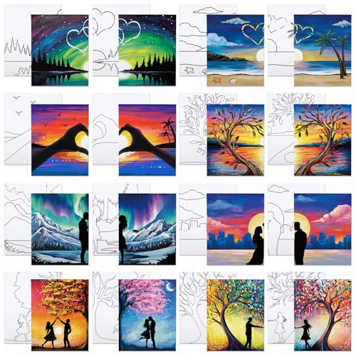 16 Pcs Pre Drawn Canvas for Painting for Adults Sip and Paint Kit Pre Printed Canvas to Paint DIY Art Party Supplies Couples Date Night (Romantic Encounter, 8x10 in) - size: 8x10 in, style: Romantic Encounter