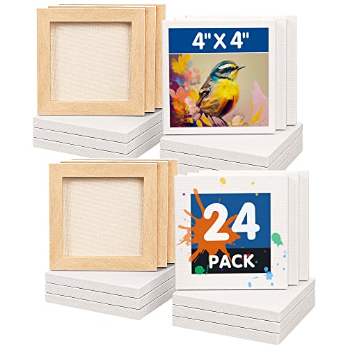 FIXSMITH Mini Stretched Canvas for Painting - 24 Pack 4 x 4 Inch, 2/5” Profile Small Square Canvases, 100% Cotton Blank Canvas, Home Decor Project, Art Supplies for Acrylic Oil Painting - size: 4"X4"
