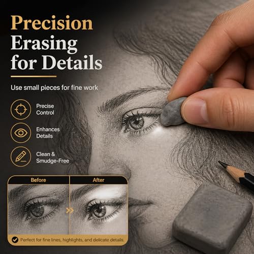 Kneaded Eraser, Erasers for Artists, Art Supplies, Flexible Foam Moldable Drawing Eraser, Reusable Absorbent Sketching Pencil Eraser, Blending Stump Tool for Painting Sketch Creation（2 Pack,Grey）