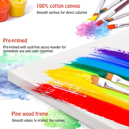 Stretched Canvas - 5x7, 8x10, 9x12, 11x14 (3 of Each) Total 12 Canvas Pack - 100% Cotton Blank Canvases for Oils Acrylics and Pouring - size: 12 Packs -4Sizes (3 of Each)