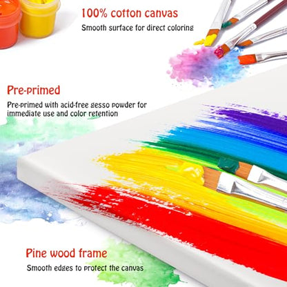 Stretched Canvas - 4x4, 5x7, 8x10, 9x12, 11x14 and Round Canvas 8x8, 10x10 (2 of Each) Total 14 Canvas Pack - 100% Cotton Blank Canvases for Oils Acrylics and Pouring - size: 14 Packs -7 Sizes (2 of Each)