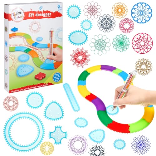 Chivao Spiral Art Kit Circle Stencils Drawing Tool Gear Geometric Ruler Circle Template Drawing Kit Plastic Spiral Curve Stencils with Pens Paper for Back to School Gifts DIY Crafts Sketch(Stylish) - style: Stylish