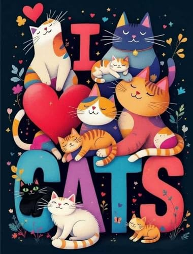 WPYTNM Adult Cat Diamond Painting Set, Beginner Cartoon Cat Diamond Painting Set, 5D DIY Animal Diamond Dot Painting Set, Complete Circular Diamond Gem Artwork, Home Decor Item, Size: 12x16 inches. - color: Multicolor