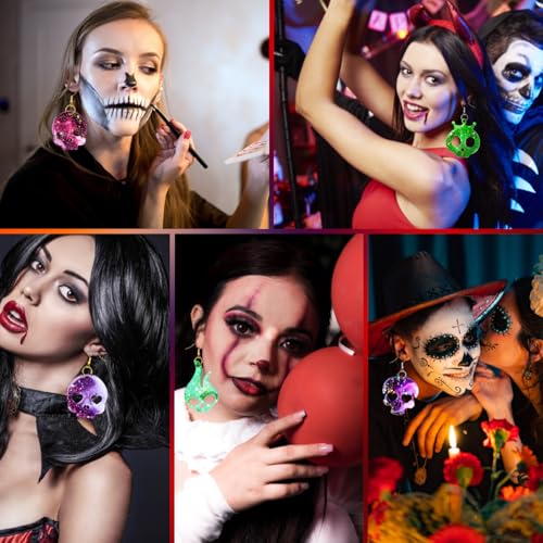 82 PCS Halloween Skull Earring Molds Kits with Holes, 12 Pairs Silicone Resin Molds with 40 Earring Hooks Epoxy for Halloween Decorations Pendants Keychains