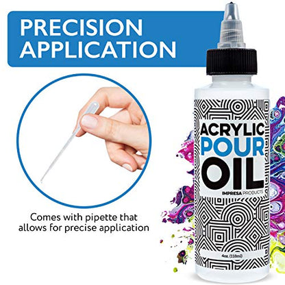 Impresa Silicone Oil for Acrylic Pouring - 4 Oz Clear Bottle with Pipette - Acrylic Pour Oil & Paint Additive for Bubbles