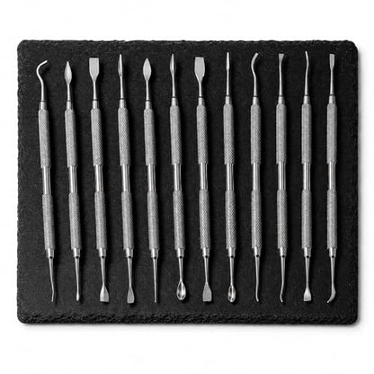 Rahish Tools Stainless Steel Wax Carver Tool Set, Double Ended Complete Carving Kit with Textured Grip for DIY, Clay, Dental Wax, Jewelry, Sculpting, Modeling, Pottery & Fine Detailing Works - 12 pcs