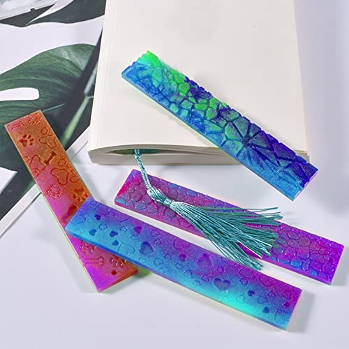 3 Set of Bookmark Resin Molds Silicone Resin Mold Kit Rectangle Irregular Shaped Bookmark Mould Leaves Geometric Texture Epoxy Resin Casting Mold Unique Keychain Pendant Mold DIY Decor Crafts - color: 3x Bookmark