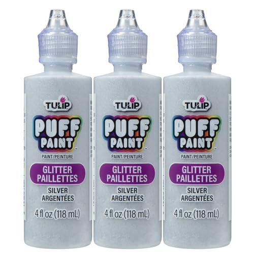 Tulip Puff Fabric Paint, Permanent Craft Paint for Clothes, DIY Projects, Notoxic, 4 fl oz 3-Pack, Glitter Silver - color: Glitter Silver