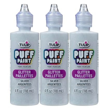 Tulip Puff Fabric Paint, Permanent Craft Paint for Clothes, DIY Projects, Notoxic, 4 fl oz 3-Pack, Glitter Silver - color: Glitter Silver