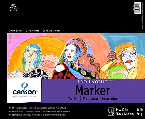 Canson Artist Series Pro Layout Marker Pad, 14” x 17”, Fold-Over Cover, 50 Sheets (100511049), 14" x 17", White (Pack of 12) - size: 14" x 17" (Pack of 12)