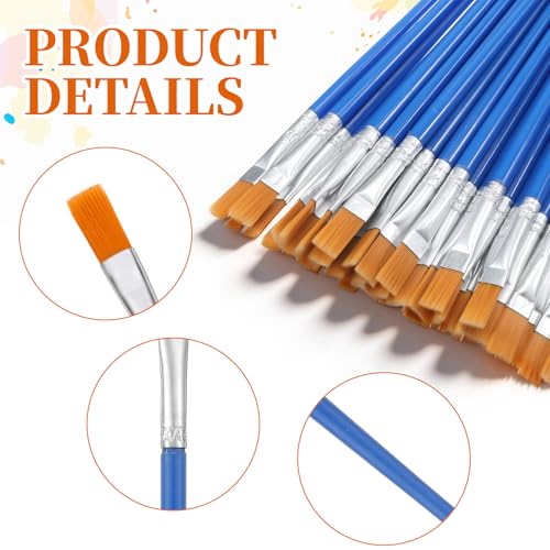 40 Pcs Flat Paint Brushes, Acrylic Brushes for Painting with Nylon Hair 9mm Wide Flat Watercolor Brush Plastic Handle Craft Paint Brush for Watercolor, Oil, Crafts, Face Body Art