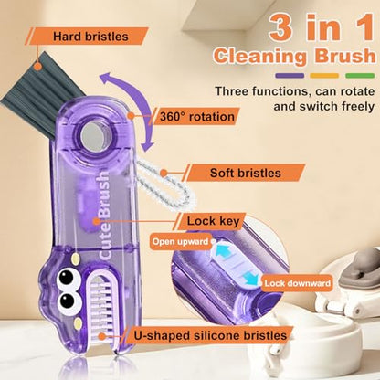 3 in 1 Cup Lid Cleaning Brush, Gap Cleaner Brushs - Home Kitchen Multifunctional Bottle Cleaning Brush Set, Portable Travel Bottle Lid Cleaner Tools - color: Yellow Purple Green