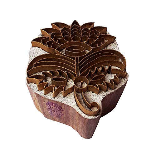 Exquisite Print Block Brass Lotus Pattern Wooden Clay Stamp - size: BSCtag013