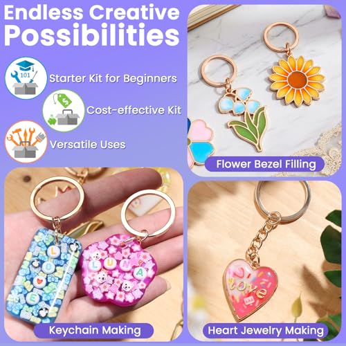 LET'S RESIN 30g UV Resin Kit with Light and 12-Color UV Resin with All-Inclusive Keychain Making Kit