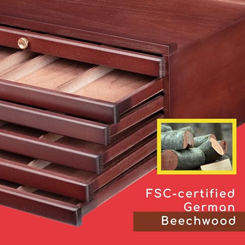 MEEDEN 6-drawer Wood Artist Supply Storage Box, Portable Beechwood Multifunctional Pencil Brush Organizer Wood Box with Drawer&Compartments for Pastels, Pencils, Pens, Makeup Brushes(Deep Walnut) - size: 6 Layer Drawers