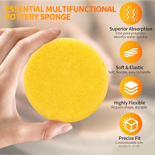 Pottery Craft Sponges, 12PCS Round Soft Clay Sponge, 2.76In Yellow Paint Sponges for Art & Craft Pottery Clay Cleaning Ceramics Wall Face Painting - size: 12PC