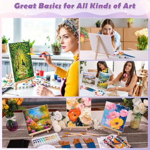 Canvas Painting Kit, 84 Pcs Sip and Paint Kit for Adults Couples Date Night | Canvas and Easel Set with Small Art Paint Brushes, 12 Colors Acrylic Paints, Paint Party Supplies Valentines Day Painting Kit - color: 12ML Acrylic Paints