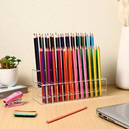 Yardwe Acrylic Pen Holder Display Stand Pen Showing Stand Pencil Organizer with Multi-Slot Design Desktop Storage Holder for Pens Pencils Crayons Brush for Office School Home