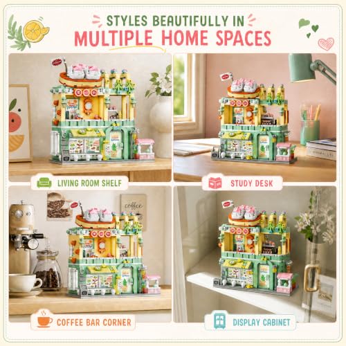 City Restaurant Building Set, Modular City Architecture Display Model Kit, Gifts for Adults (818 Pcs) - color: Mint