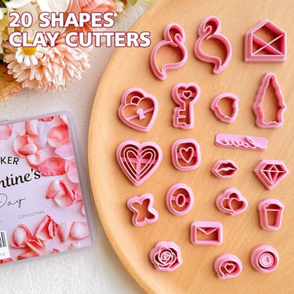 KEOKER Valentines Day Polymer Clay Cutters, Valentines Polymer Clay Cutters for Earrings Making, 20 Shapes Valentines Earring Clay Cutters, Heart Clay Cutters for Polymer Clay Jewelry (ALL2) - color: ALL2