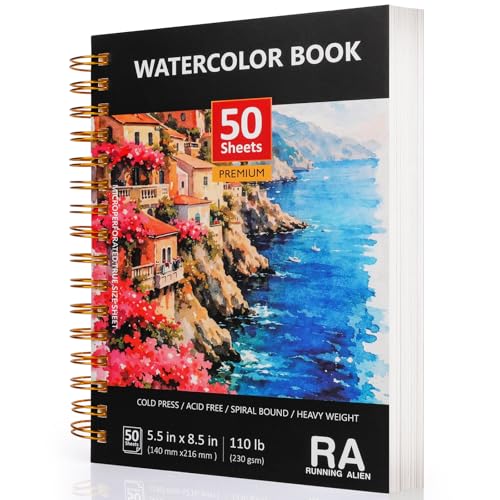 50 Sheets Watercolor Paper Pad,8.5"X5.5" Water Color Paper,110lb/230gsm Painting Drawing Paper Book,Cold Press Watercolor Sketchbook,Art Supplies for Adults & Students to Practice - size: 1 Pack