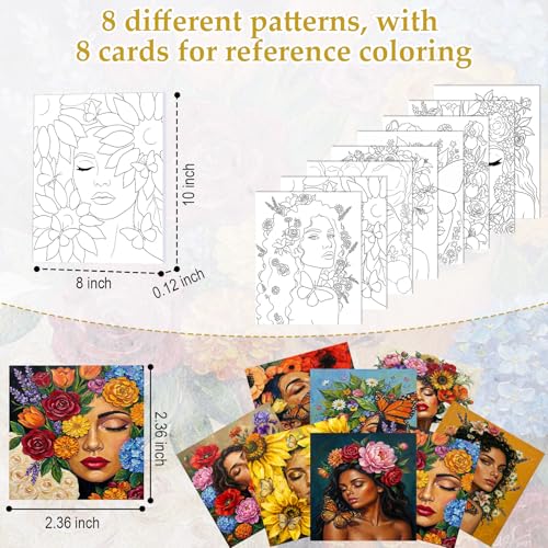 Cholemy 36 Pcs Paint and Sip Kit for Adults 8''x10'' Pre Drawn Canvas for Painting DIY Afro Acrylic Painting Kit Wood Easel Brushes Date Night Bulk for Summer 4th of July Party Gift(Floral Lady) - style: Floral Lady