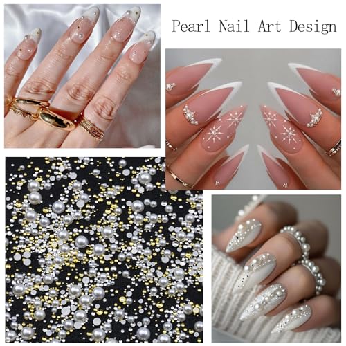Nail Art Pearls with Rhinestones Glue Gel Flatback Pearls Nail Charms Gold Nails Supplies Accessories Silver Nails Gems Jewelry Pearl for Women - color: Colorful-09