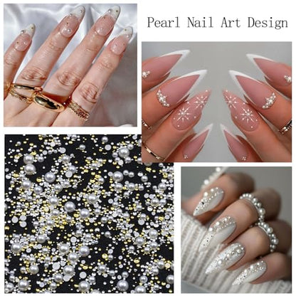 Nail Art Pearls with Rhinestones Glue Gel Flatback Pearls Nail Charms Gold Nails Supplies Accessories Silver Nails Gems Jewelry Pearl for Women - color: Colorful-09