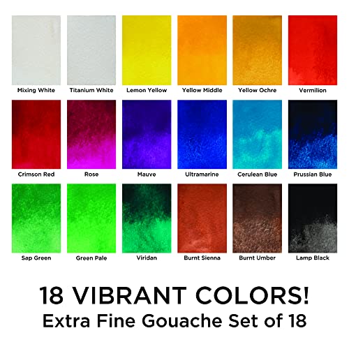 Marie's Extra Fine Gouache Set of 18 Extra Fine Gouache 12 ml Tubes - 12 Pack - size: Set of 18 - 12 ml (Pack of 12)